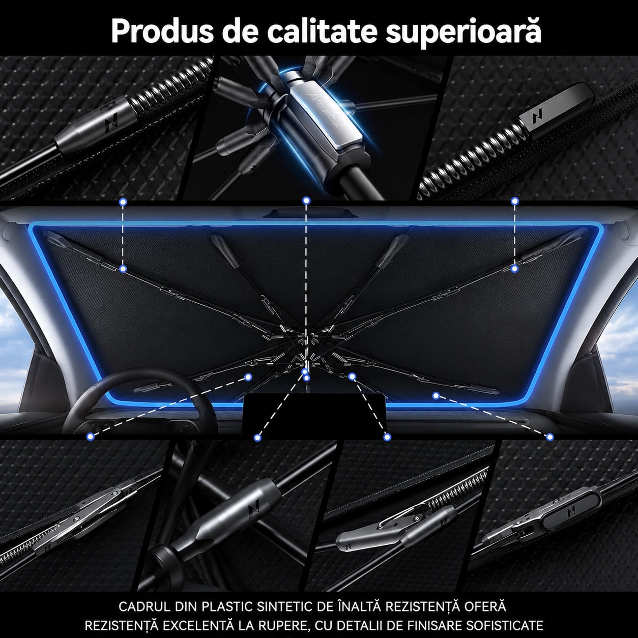 Parasolar auto NextWave® tip umbrela pentru parbriz, material reflectorizant 240T cu strat de racire, protectie UV si – imaginea 6