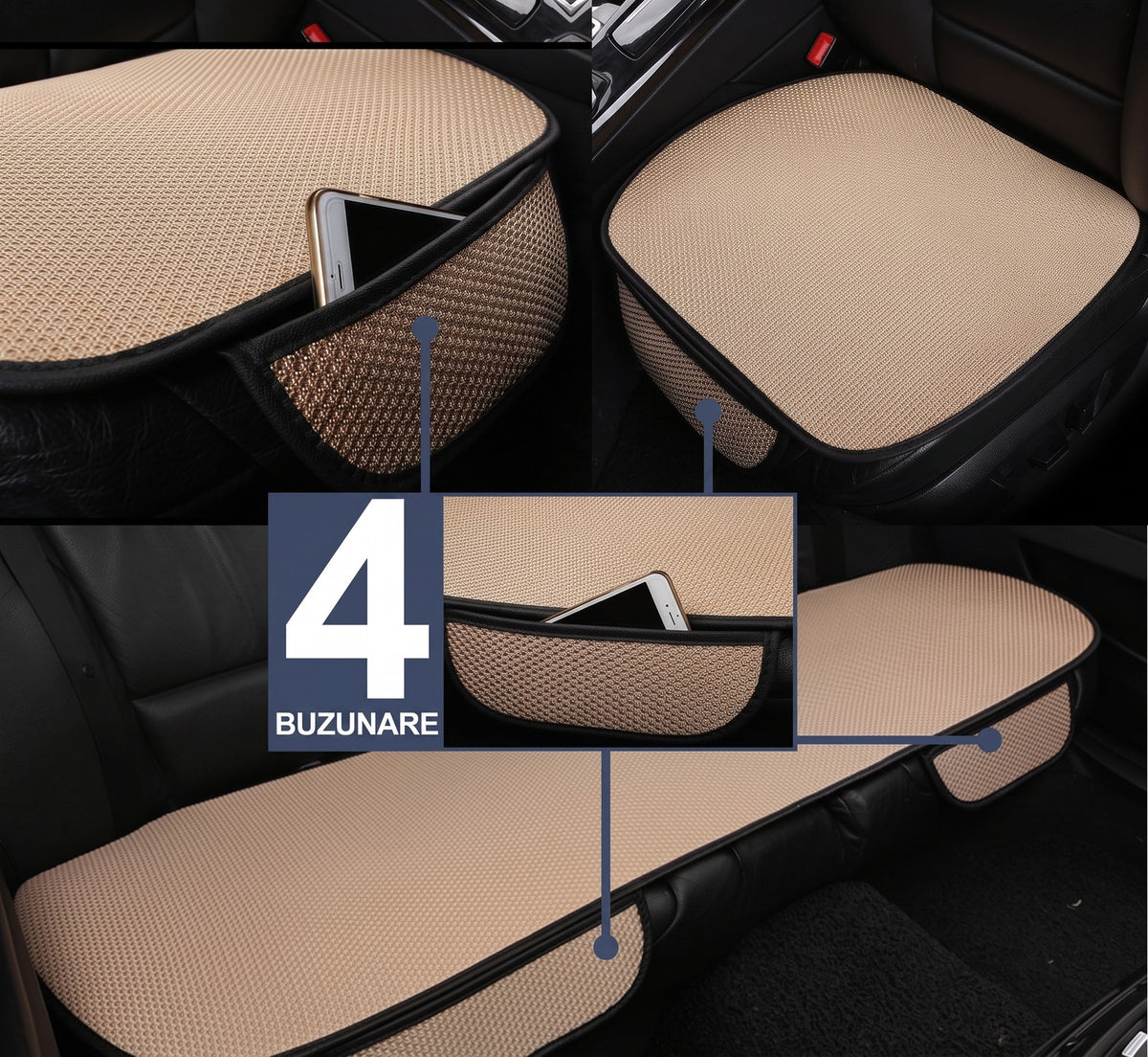 Set 3 huse pentru scaune auto NextWave®️, protecție împotriva petelor și uzurii, confort sporit, buzunare practice de – imaginea 6