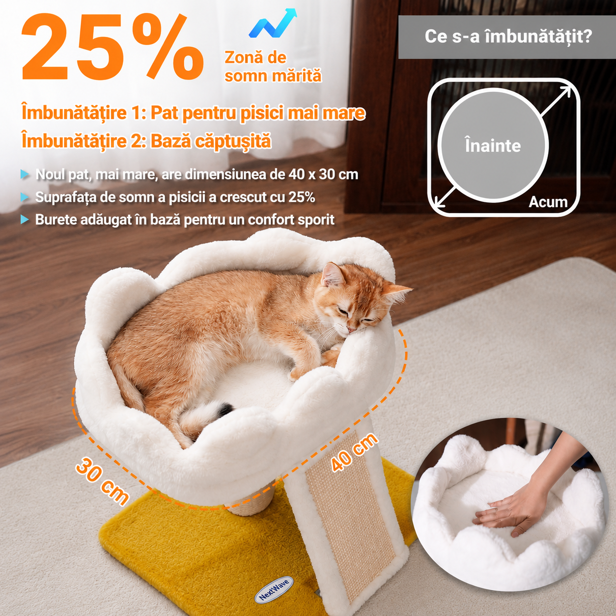 Ansamblu de joaca pentru pisici NextWave®, cu pat moale in forma de nor, platforma captusita, stalp si placa de zgariat din – imaginea 6