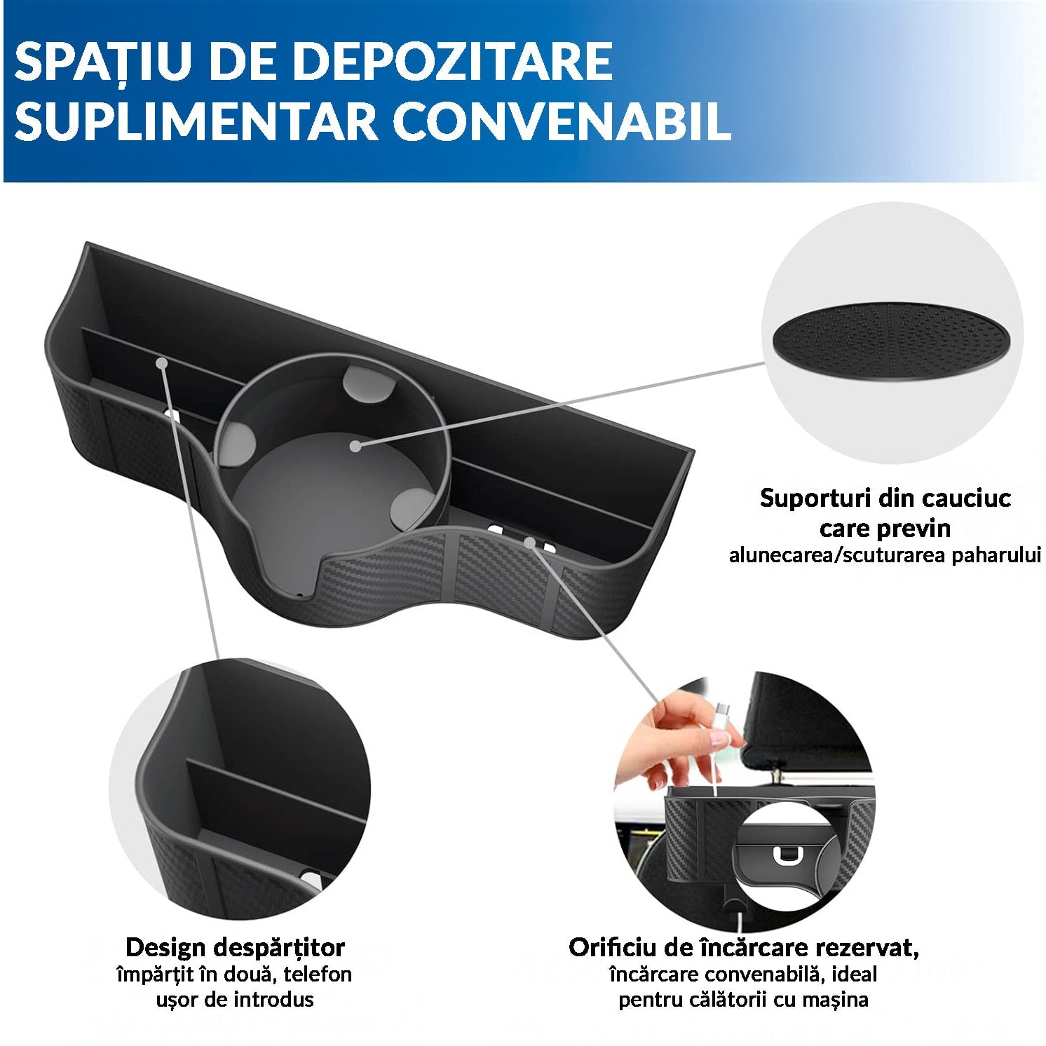 Set 2 Organizatoare Auto Spate NextWave®, 3-in-1 cu Suport Pahar, Depozitare Accesorii, Carlige Reglabile, Plastic Durabil – imaginea 6