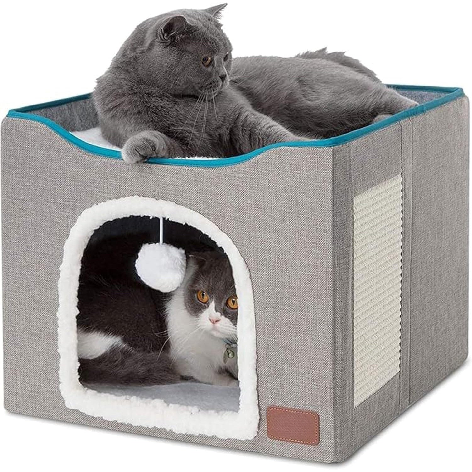 Casa pentru pisici NextWave® cu doua zone, bila pufoasa si zona de zgariat, Pliabila, Moale si pufoasa, Respirabila, Usoara – imaginea 6