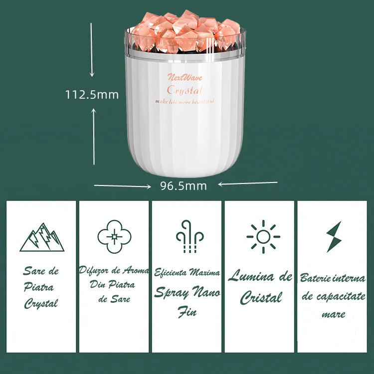 Umidificator de aer Ultrasonic NextWave®, cu difuzor aromaterapie, pietre din sare de Himalaya, Baterie reincarcabila – imaginea 6