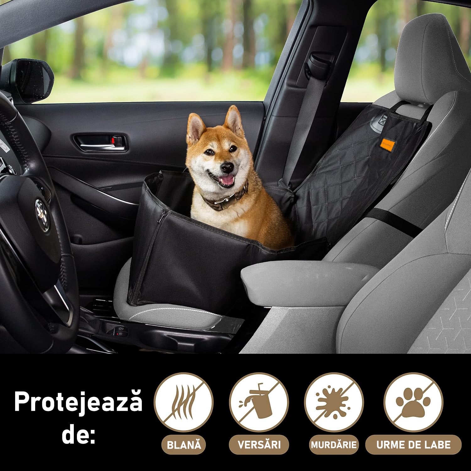 Husa scaun auto protectie si transport animale 2-1 NextWave®️, caini si pisici ofera protectie scaun fata, universala, taxi – imaginea 6