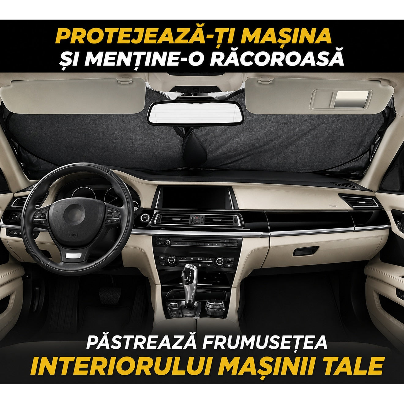 Parasolar auto NextWave® pentru parbriz, material reflectorizant 280T, protectie UV pana la 99%, design pliabil cu cadru – imaginea 6