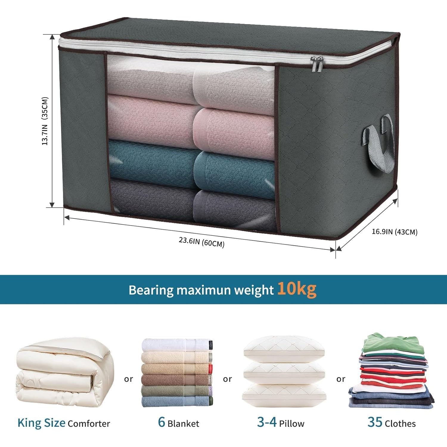 Set 3 huse depozitare cu fermoar NextWave®️, Organizator pentru haine, Cu fereastra transparenta, Rezistent la praf si – imaginea 6