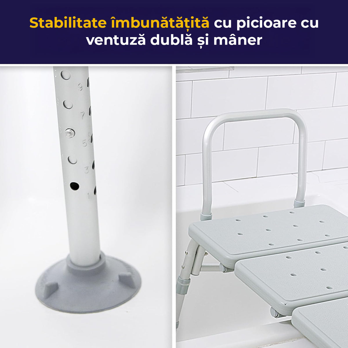Scaun de transfer pentru cada si dus NextWave® cu 3 piese, spatar si brate laterale, ajustabil pe inaltime, stabil si sigur – imaginea 6