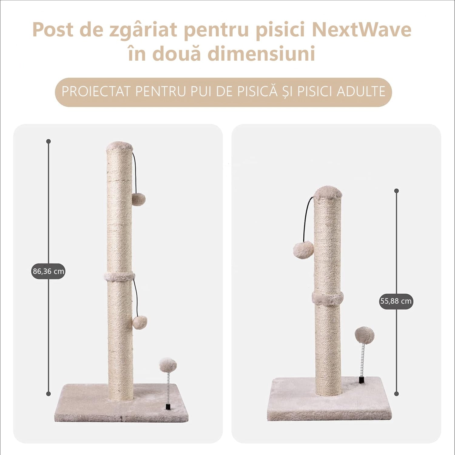 Ansamblu de joaca pentru pisici adulte sau pui NextWave®, Stalp pentru ascutit ghearelor, bila suspendata, confectionat din – imaginea 6