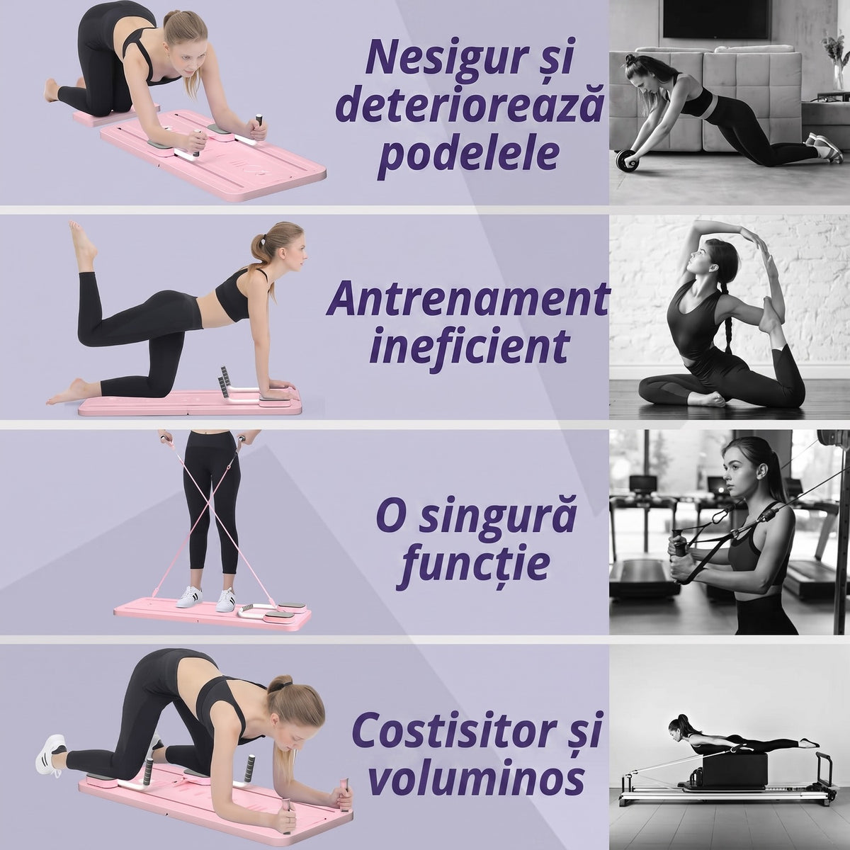 Placă Reformer Pilates pliabilă NextWave®️, antrenament complet pentru corp, sistem multifuncțional 5 în 1 cu benzi elastice – imaginea 6