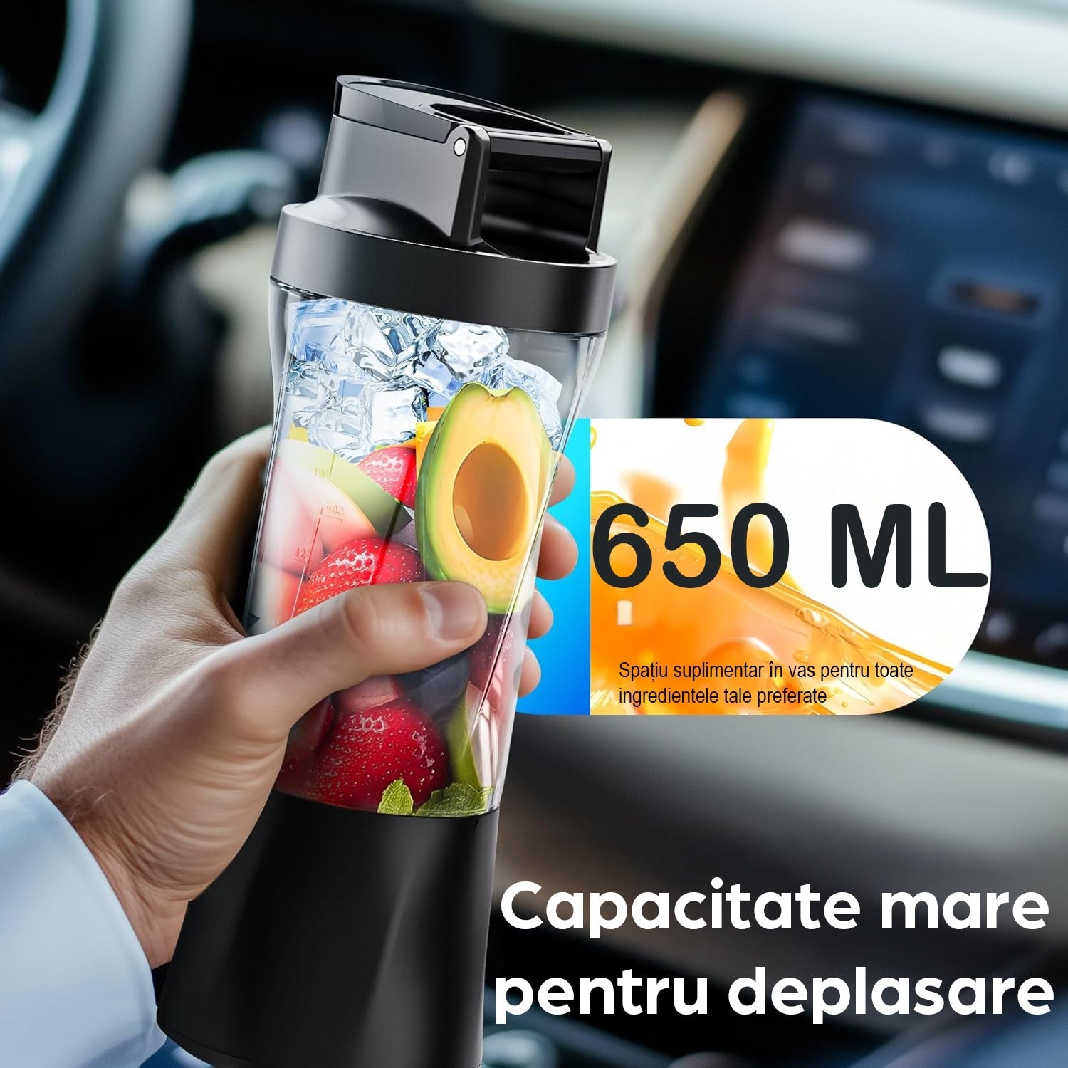 Mini Blender Electric Portabil NextWave™, Multifunctional, Auto-curatare, Autonomie Mare, Recipient detasabil cu capac – imaginea 6