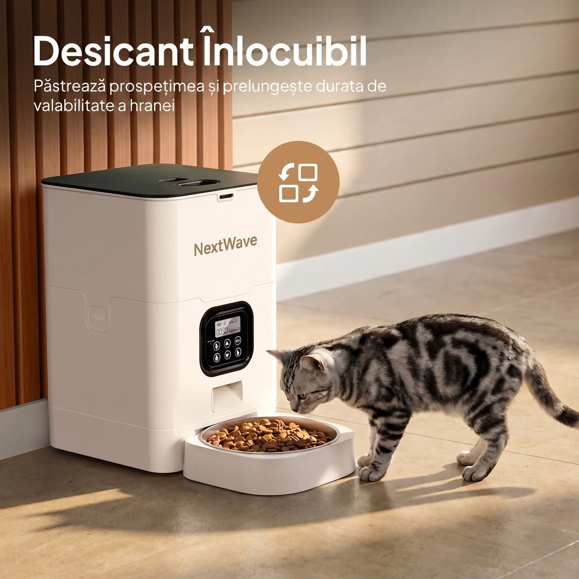 Hranitor Automat Digital Pisici si Caini NextWave®, Dispenser 4L, Rezervor Transparent, Mesaj Vocal Personalizat, 4 Mese/Zi – imaginea 6