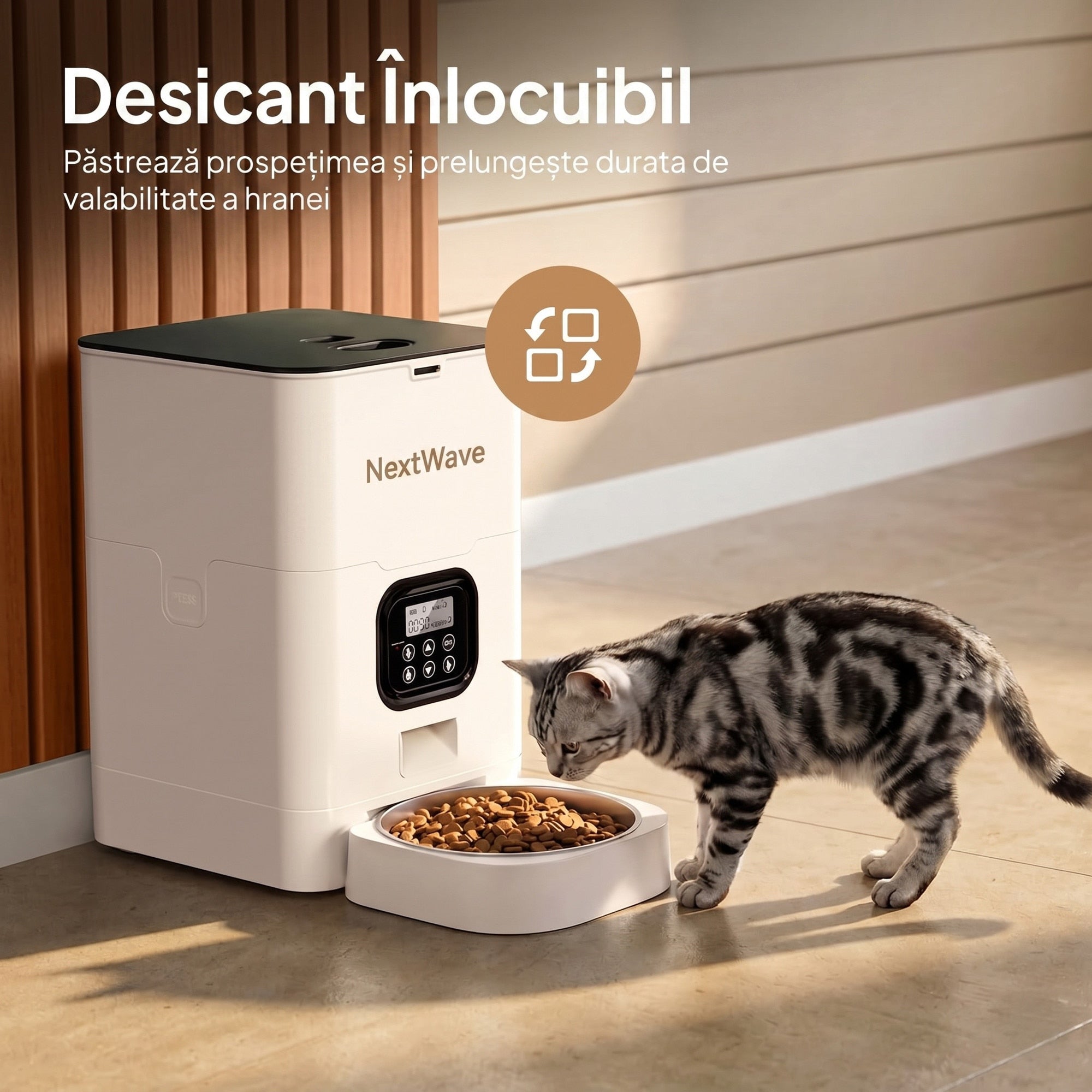 Hranitor Automat Digital Pisici si Caini NextWave®, Dispenser 4L, Rezervor Transparent, Mesaj Vocal Personalizat, 4 Mese/Zi – imaginea 6