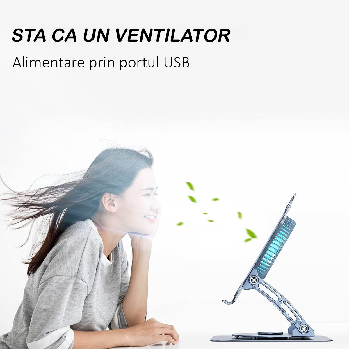 Suport Laptop Ergonomic, cu Sistem de Ventilatie prin Cooler, 3 viteze, Portabil, Stand Reglabil pe Inaltime, pentru Laptop – imaginea 6