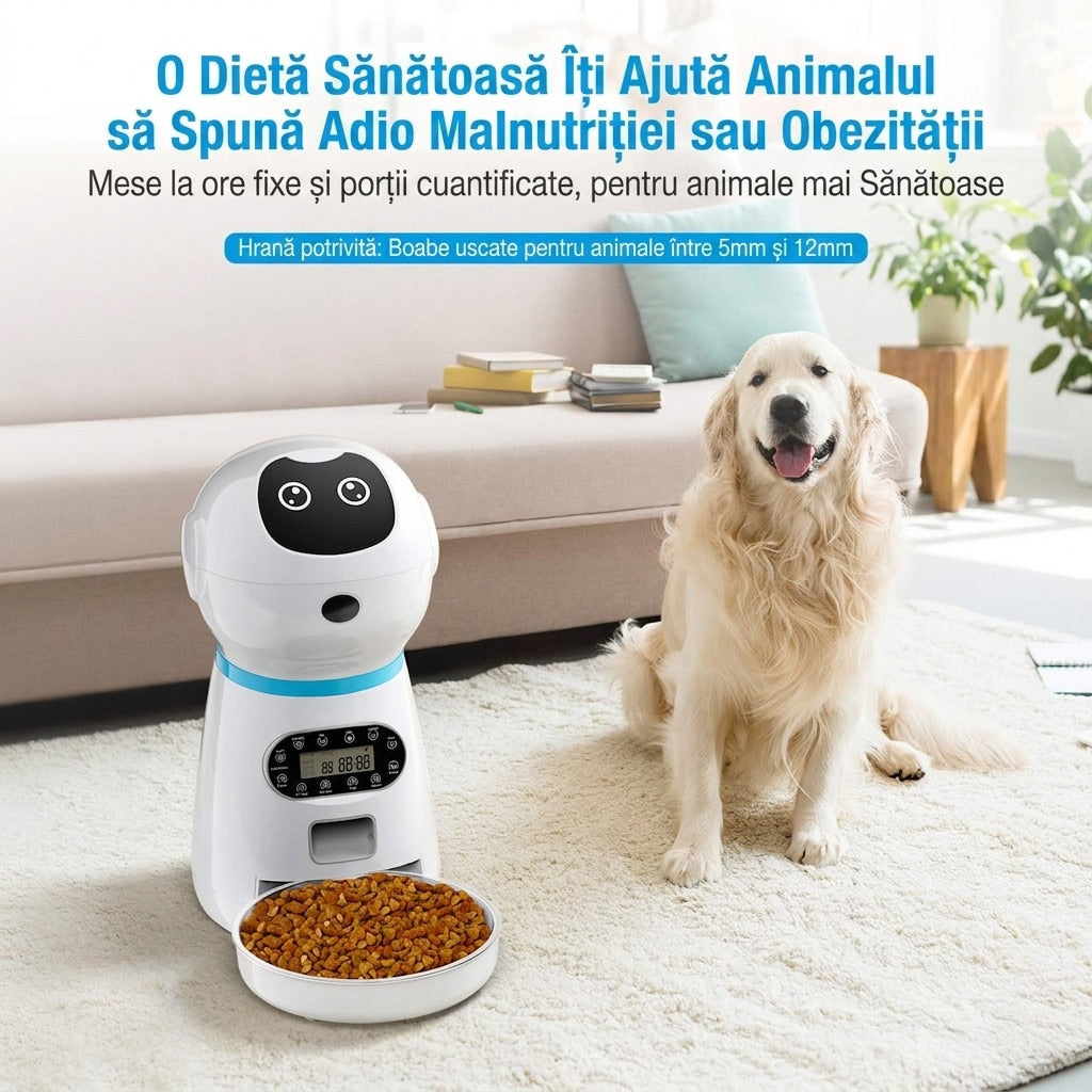 Hranitor Automat Digital Pisici si Caini NextWave®, Dispenser Hrana 3.5L, Bol Inox Premium, Control Portii, Mesaj Vocal – imaginea 6