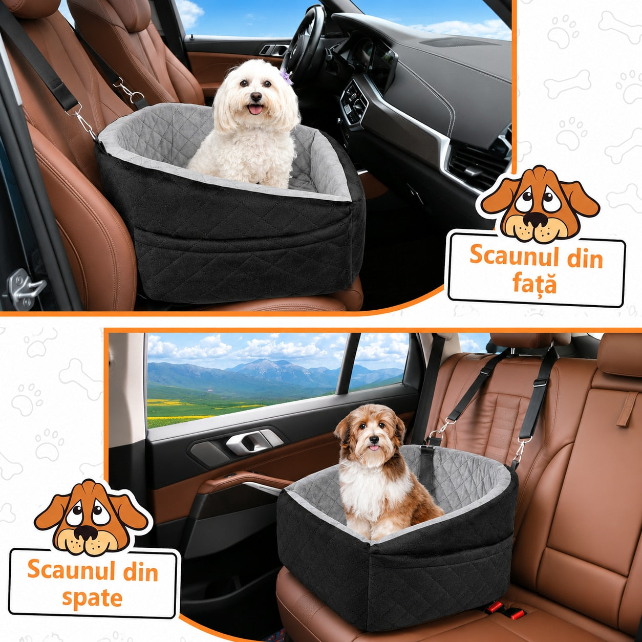 Scaun auto NextWave® pentru caini, detasabil si lavabil, pentru animale de pana la 13,6 kg, cu lesa de siguranta, curele – imaginea 6