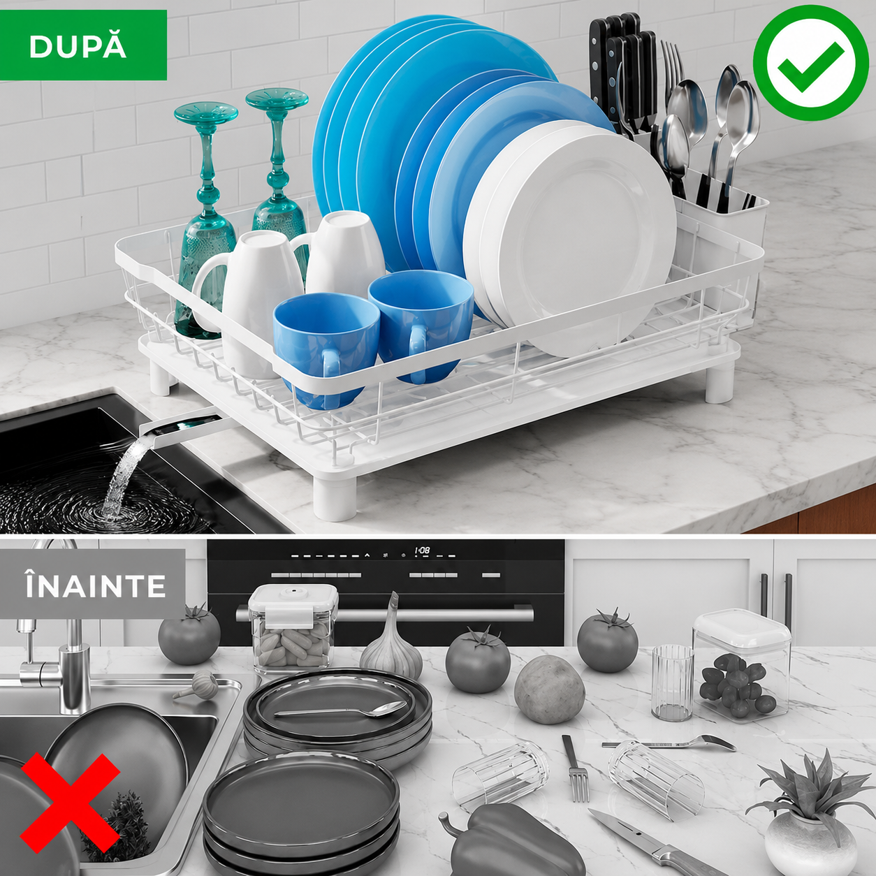Scurgator vase cu suport scurgere automata NextWave®️, Suport pentru vase, multifunctional, suport pentru tacamuri si – imaginea 6
