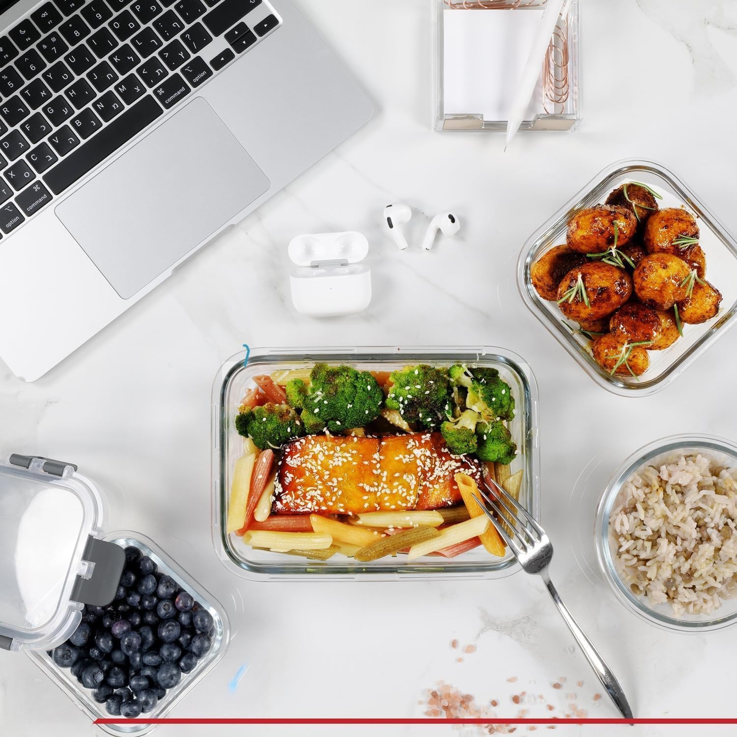 Set 12 Caserole Alimentare din sticla NextWave®️ Capace Etanse, Depozitare Frigider si Congelator, Potrivite pentru – imaginea 6