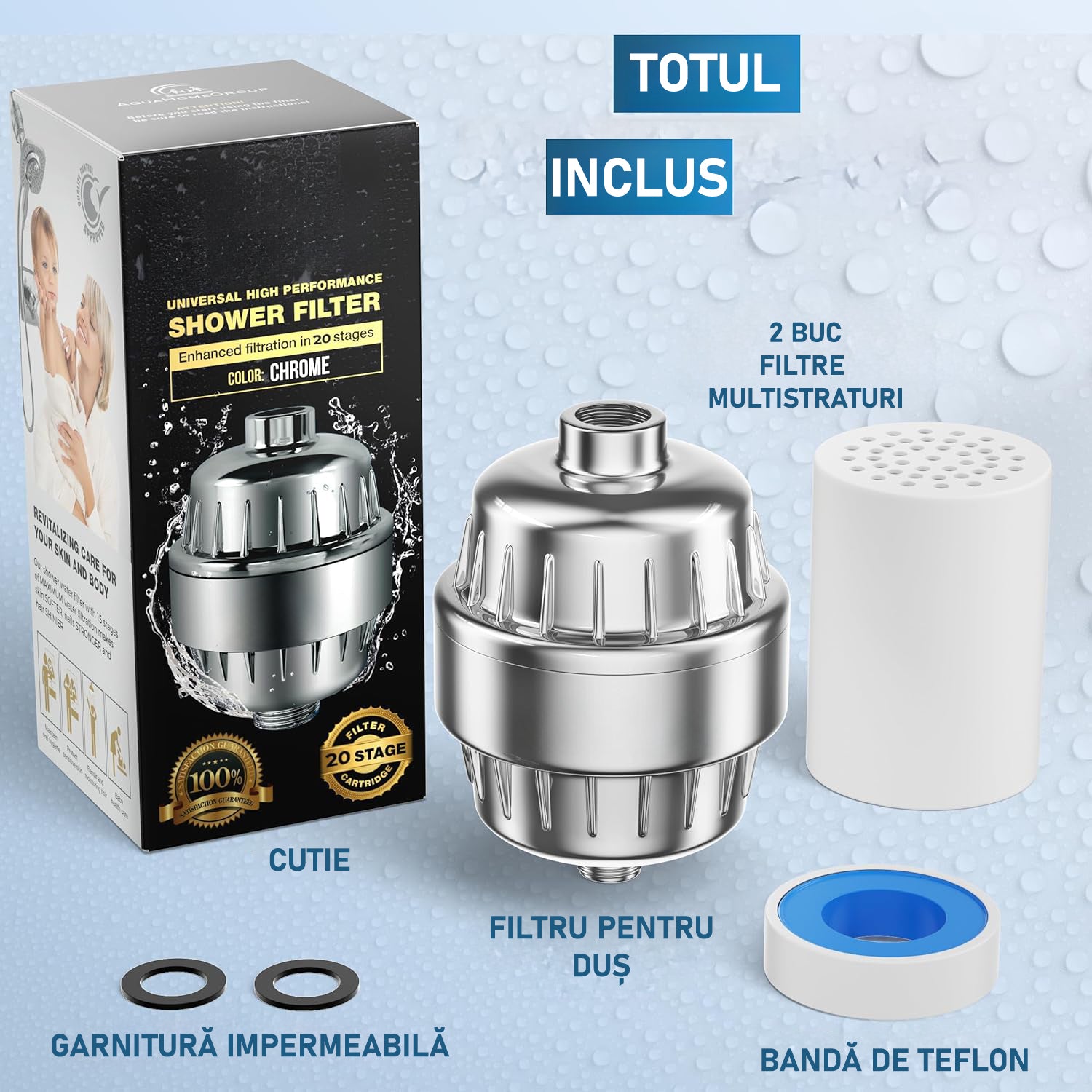 Filtru de apa premium NextWave® pentru para de dus cu 20 stagii de filtrare, usor de instalat, 2 filtre incluse, infuzie de – imaginea 6