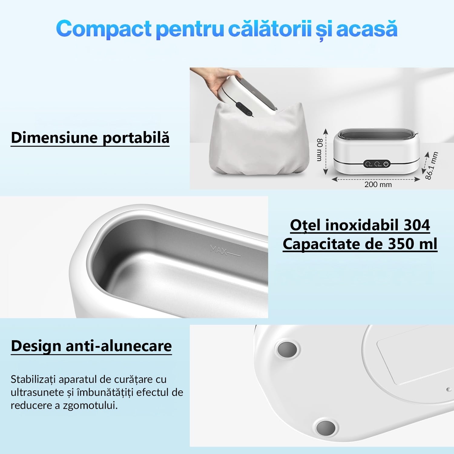 Sterilizator Ultrasonic Profesional 48kHz pentru bijuterii, Proteze, Ochelari, Ceasuri, Monede, Sticla, 2 moduri de – imaginea 6