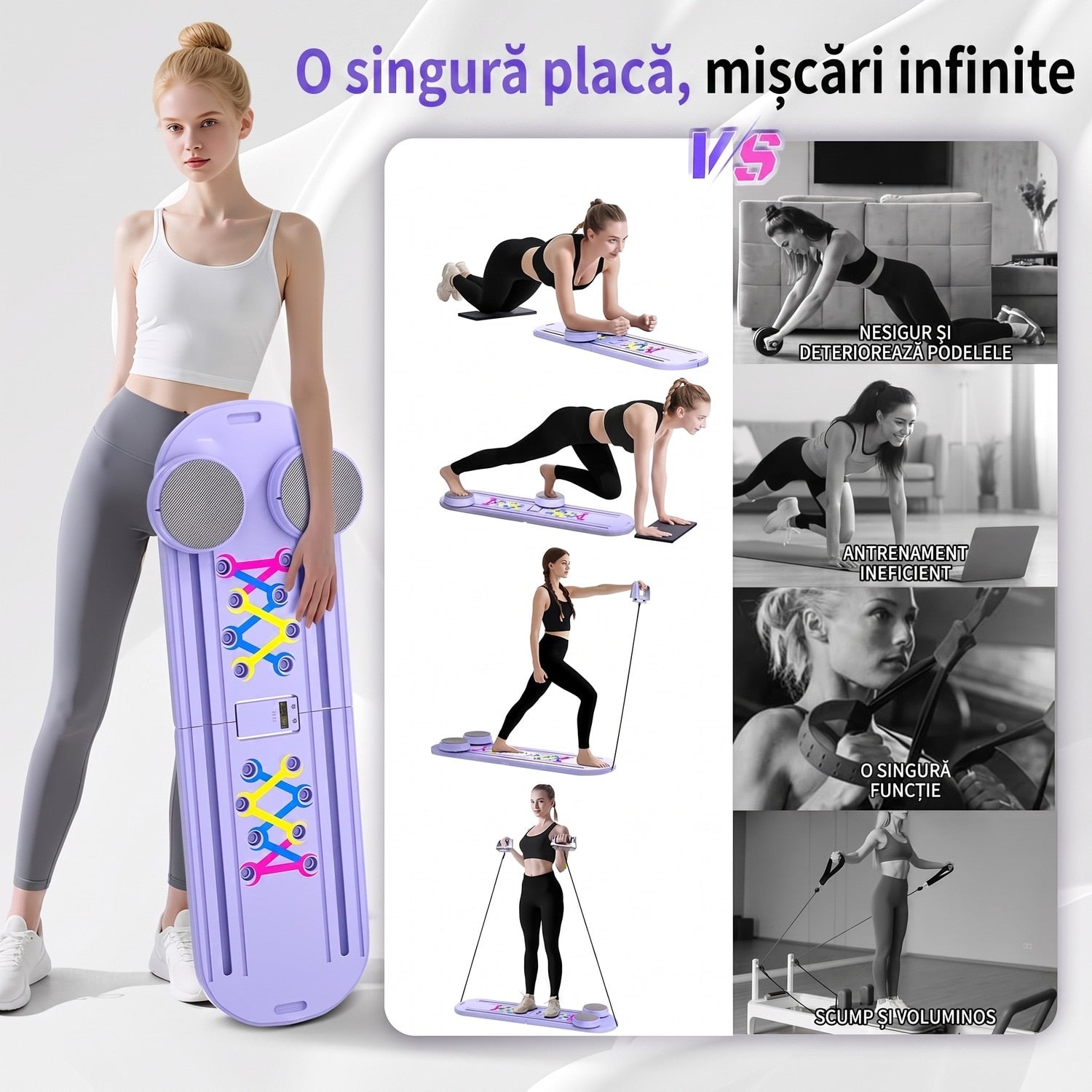 Placa Pilates multifunctionala NextWave®️, set reformer 6 in 1 pliabil pentru abdomen si sculptarea corpului, cu – imaginea 6