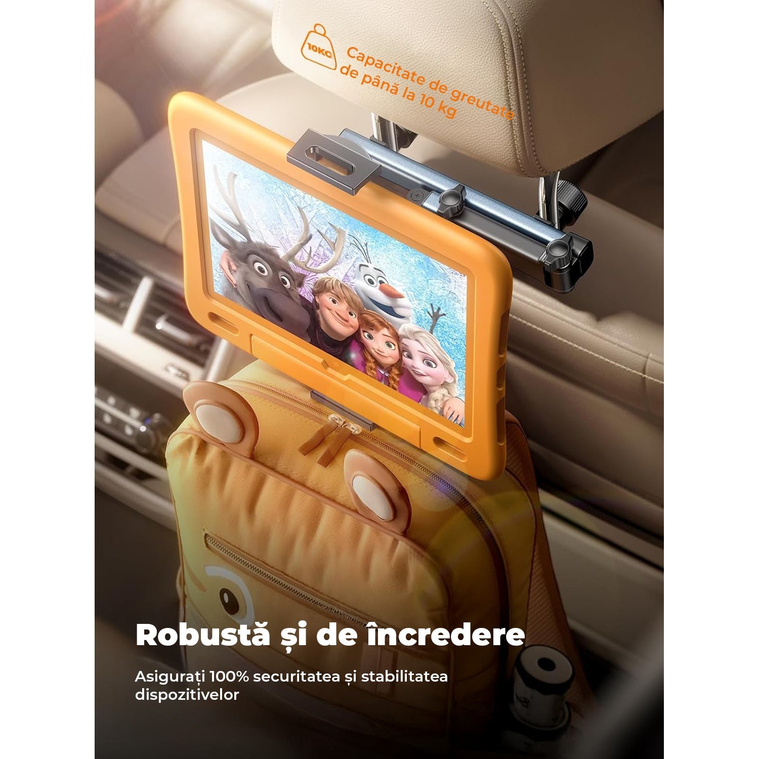 Suport auto tetiera NextWave®️, reglabil pe 3 axe pentru tablete si telefoane 4,7–11 inch, sistem metalic pliabil cu – imaginea 6