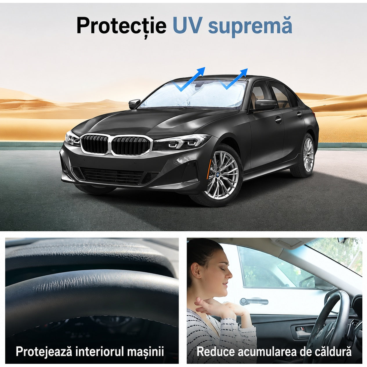 Parasolar auto NextWave® pentru parbriz, material reflectorizant 280T, protectie UV pana la 99%, design pliabil cu cadru – imaginea 6