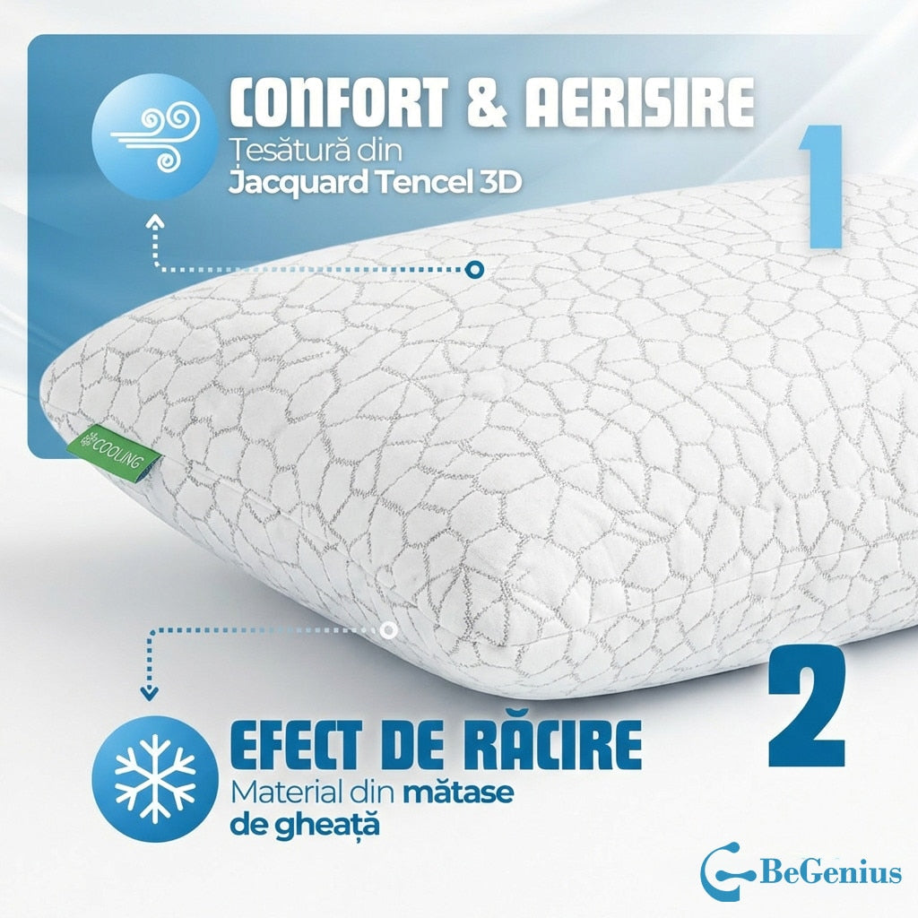 Perna ortopedica pentru dormit din spuma cu memorie cu gel BeGenius, Husa detasabila, ergonomica ventilata pentru Gat si – imaginea 6