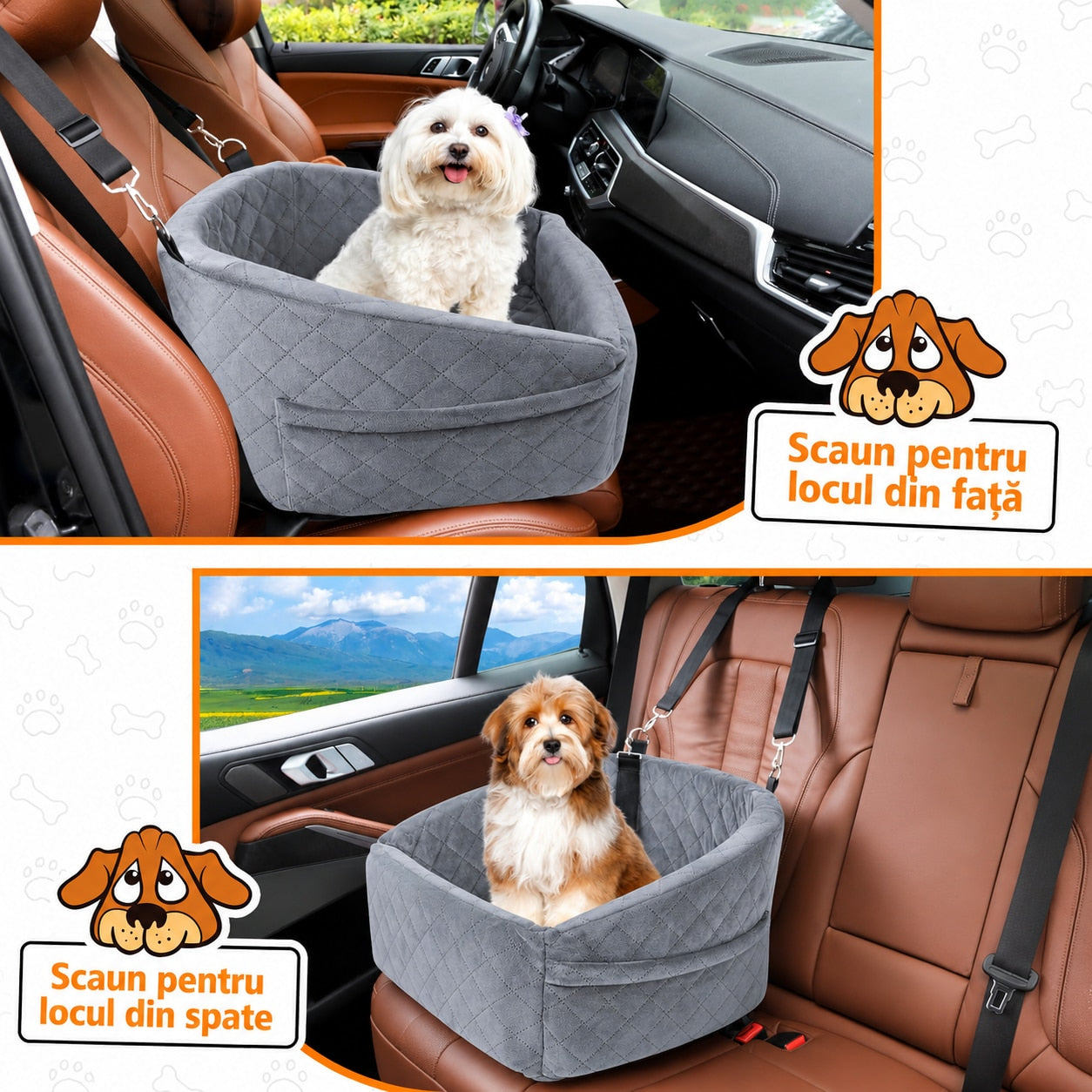 Scaun auto pentru caini NextWave®, detasabil si lavabil, pentru animale de pana la 13, 6 kg, cu centura de siguranta, curele – imaginea 6