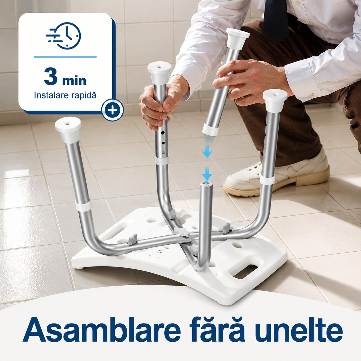 Scaun de dus NextWave® pentru baie si cada, reglabil pe inaltime, cadru rezistent din aluminiu, sezut confortabil, picioare – imaginea 6