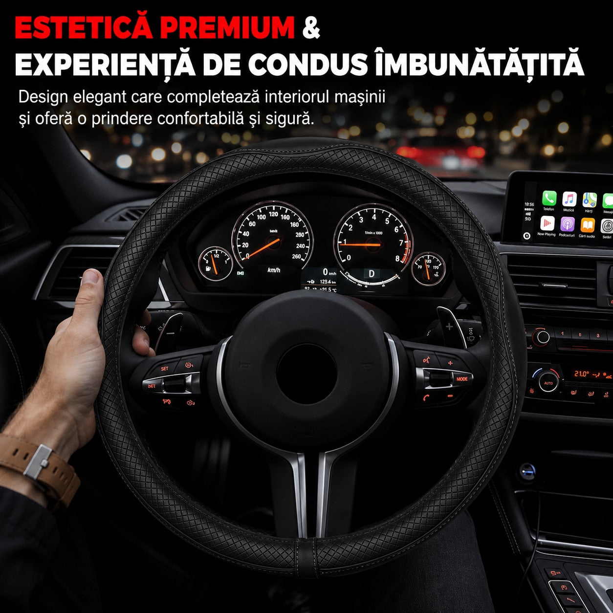 Husa volan auto NextWave®, din piele ecologica din microfibra, captuseala interioara antiderapanta, cusaturi ranforsate – imaginea 6