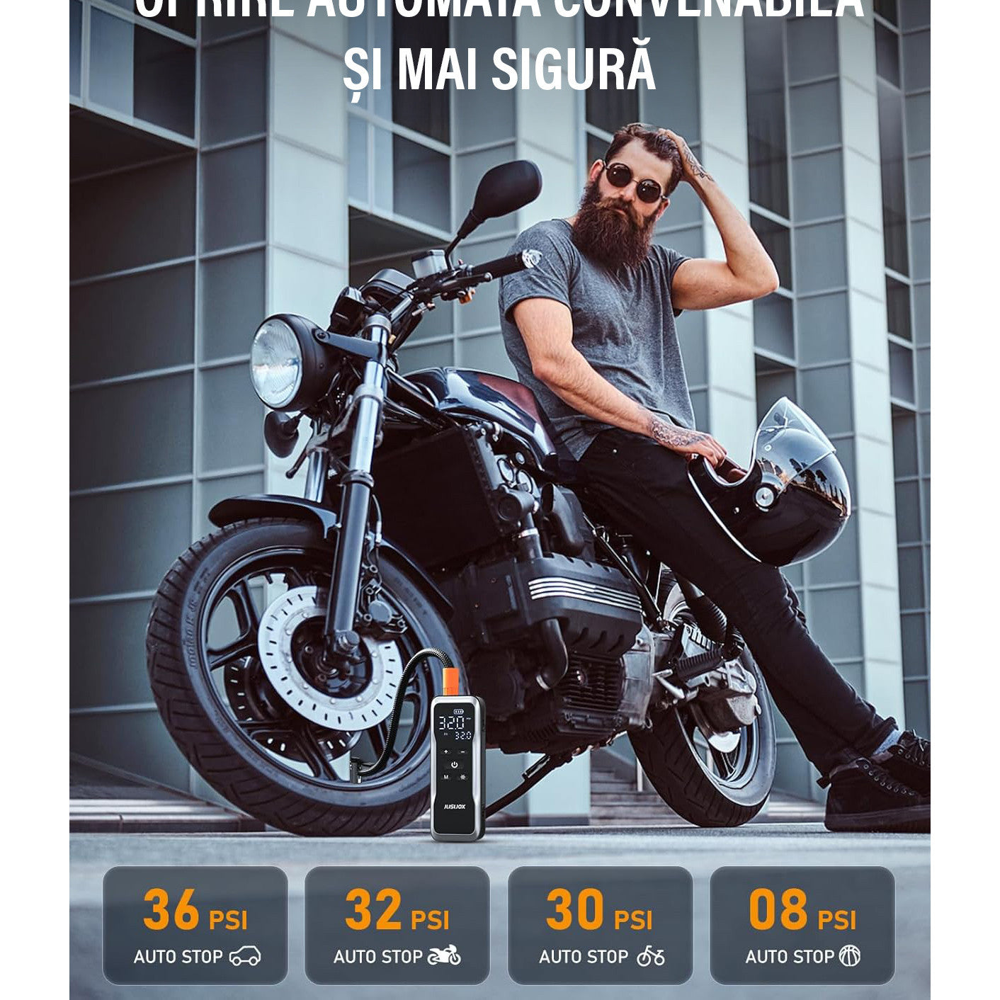 Compresor auto portabil NextWave, 150 PSI, 34 L/min, alimentare duala, Negru Metalic, 4,4x19,5x6,2 cm – imaginea 6