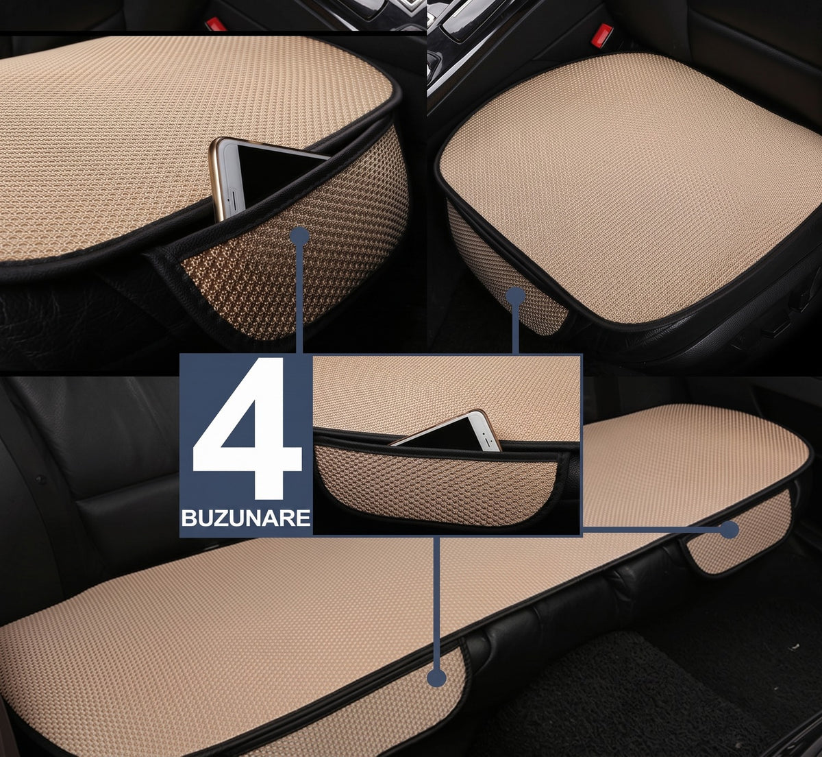 Set 3 huse pentru scaune auto NextWave®️, protecție la pete și uzură, confort ridicat, buzunare frontale, montare rapidă – imaginea 6