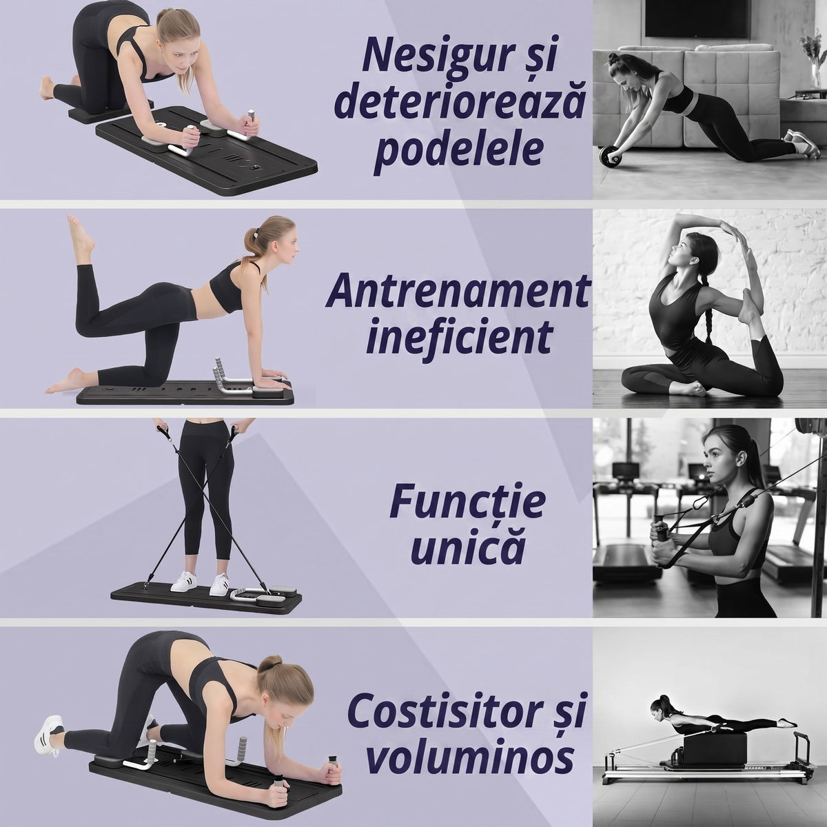 Placă Pilates Reformer 5 în 1 NextWave®️, aparat pliabil pentru antrenament complet și tonifierea corpului acasă, benzi – imaginea 6