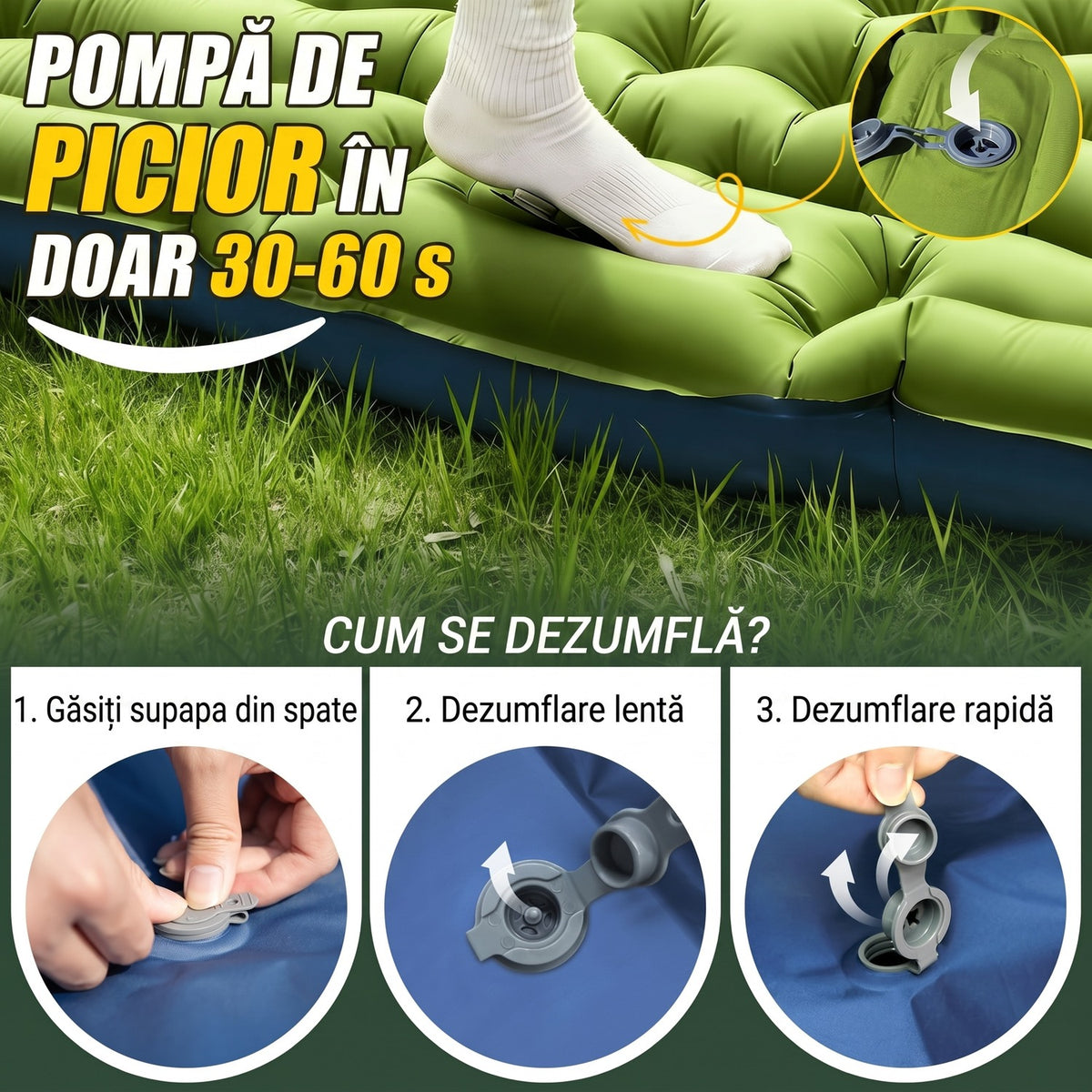 Saltea gonflabilă de camping dublă NextWave®️, pompă de picior integrată pentru umflare rapidă, perne încorporate, celule de – imaginea 6