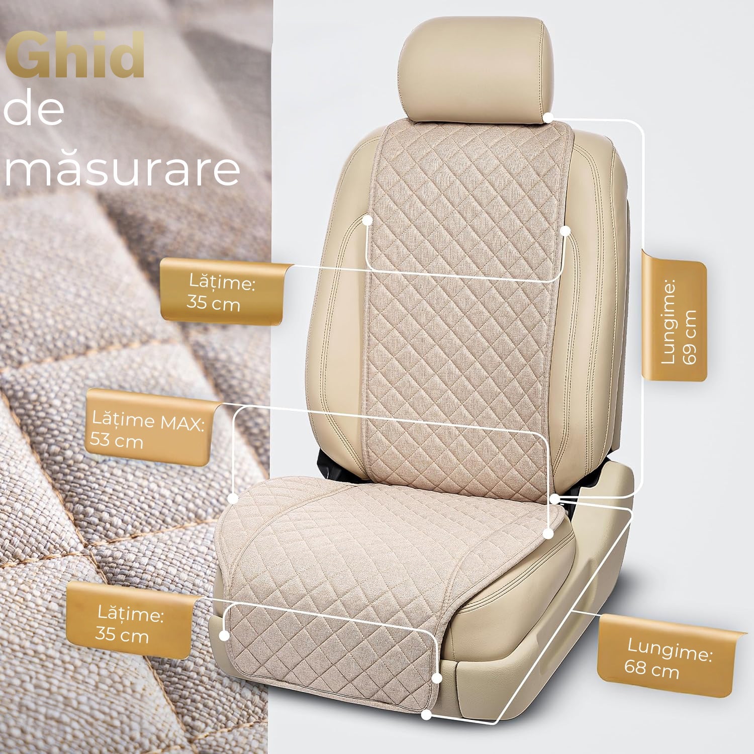 Set 2 Huse scaune auto fata, NextWave, universale, antialunecare, bej – imaginea 6