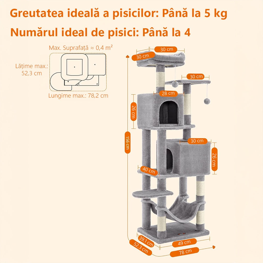 Ansamblu de Joaca pentru Pisici NextWave®, tip turn, 2 platforme de observatie, 3 niveluri, 2 casuta, 5 stalpi pentru – imaginea 6