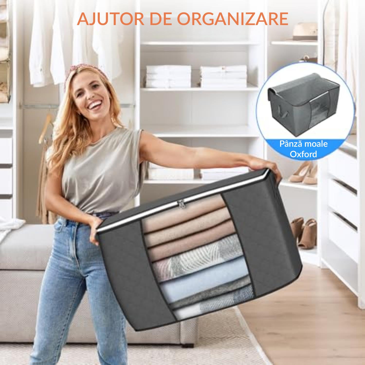 Set 8 huse depozitare cu fermoar NextWave®️, Organizator pentru haine, Cu fereastra transparenta, Rezistent la praf si – imaginea 6