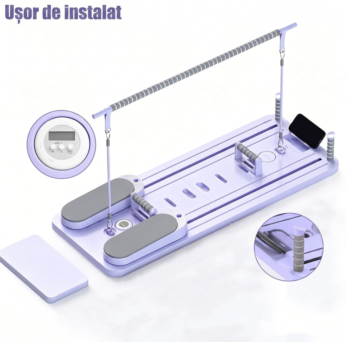 Placă de Pilates multifuncțională NextWave®️, reformer pliabilă pentru antrenamentul complet al corpului acasă, benzi – imaginea 6