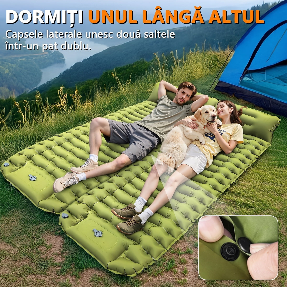 Saltea gonflabilă camping NextWave®️, suport confortabil cu pernă integrată, pompă de picior pentru umflare rapidă în 50 – imaginea 6