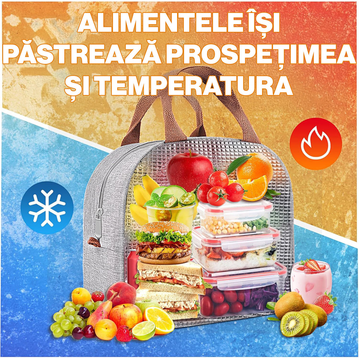 Geanta termoizolanta pranz 11L NextWave® – impermeabila si anti-scurgeri, material Oxford rezistent cu interior folie – imaginea 6