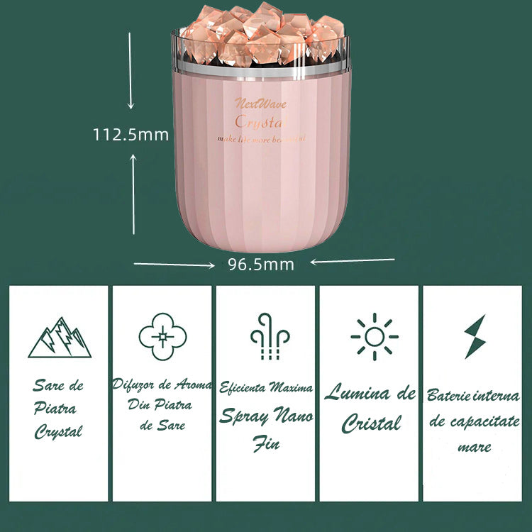 Umidificator de aer Ultrasonic NextWave®, cu difuzor aromaterapie, pietre din sare de Himalaya, Baterie reincarcabila – imaginea 6