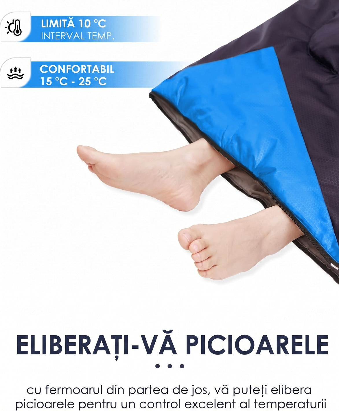 Sac de dormit NextWave®️, 3 sezoane, impermeabil și respirabil, glugă cu șnur, fermoar la picioare pentru aerisire, mod – imaginea 6