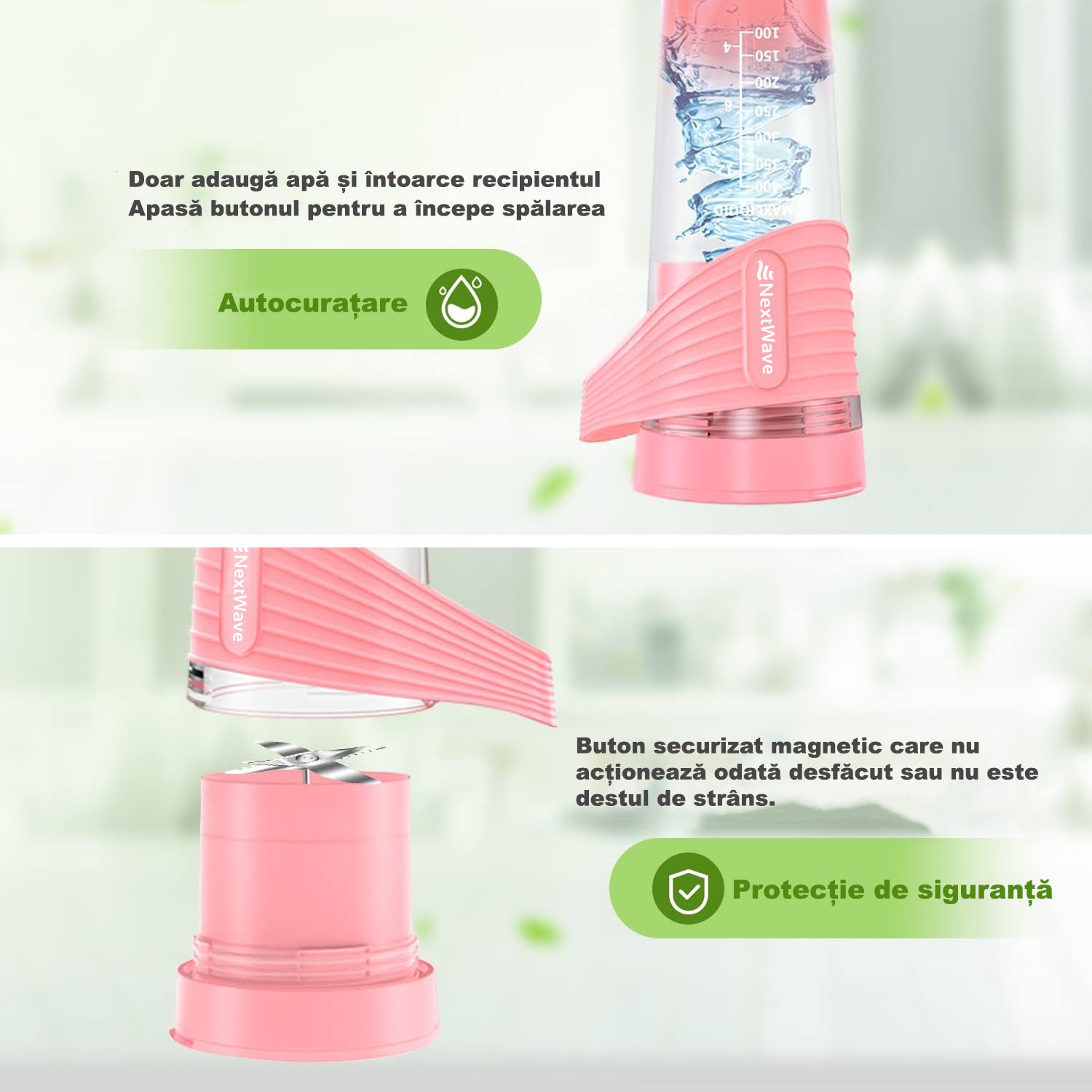 Mini Blender Electric NextWave™, Portabil, Multifunctional, Auto-curatare, Autonomie Mare 40 utilizari, Baterie – imaginea 6