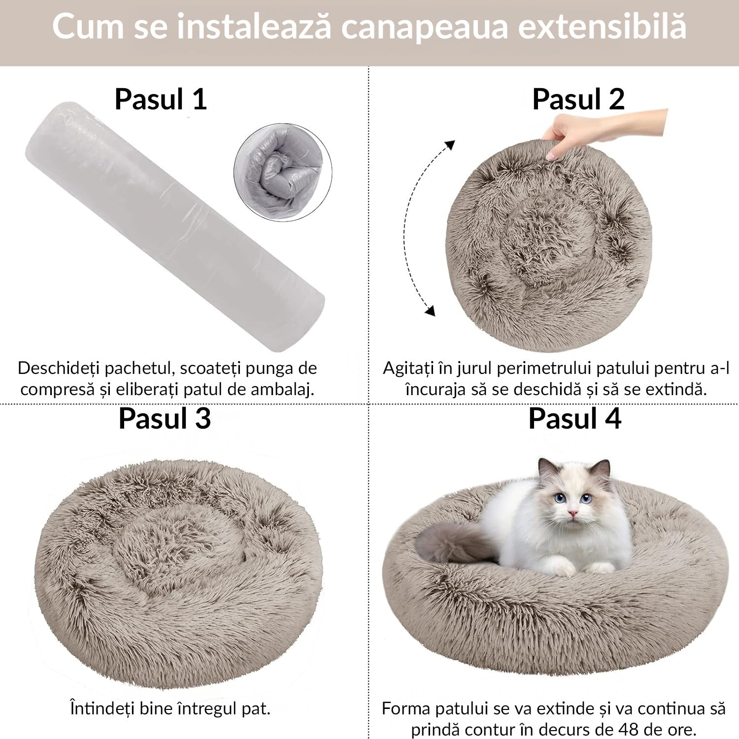 Pat Pentru Caini Sau Pisici NextWave®, pentru animale de companie, Rotund, Antiderapant, Confortabil Si Usor De Curatat – imaginea 6