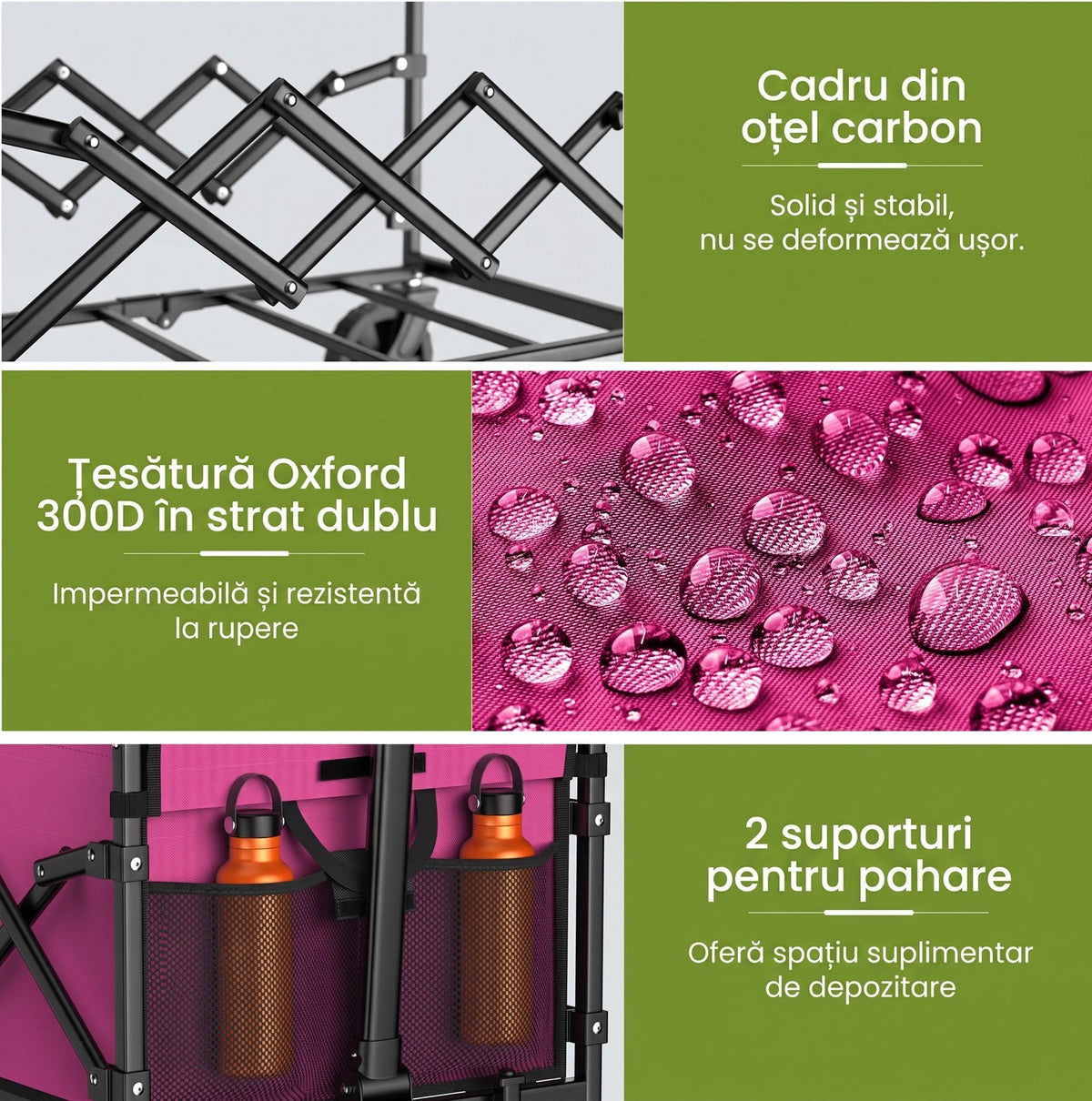 Cărucior pliabil NextWave®️, transport ușor și pliere compactă, roți rotative 360° pentru orice teren, mâner telescopic – imaginea 6