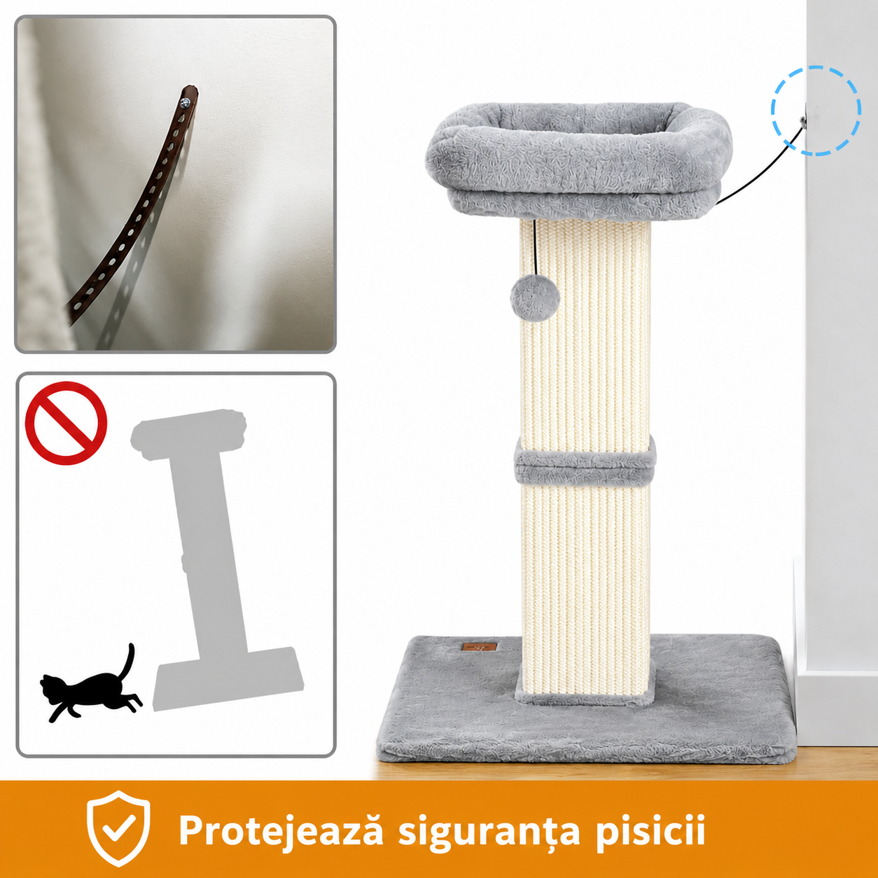 Stalp de zgariat pentru pisici NextWave®, cu suprafata durabila din sisal, culcus superior din plus cu husa detasabila, baza – imaginea 7