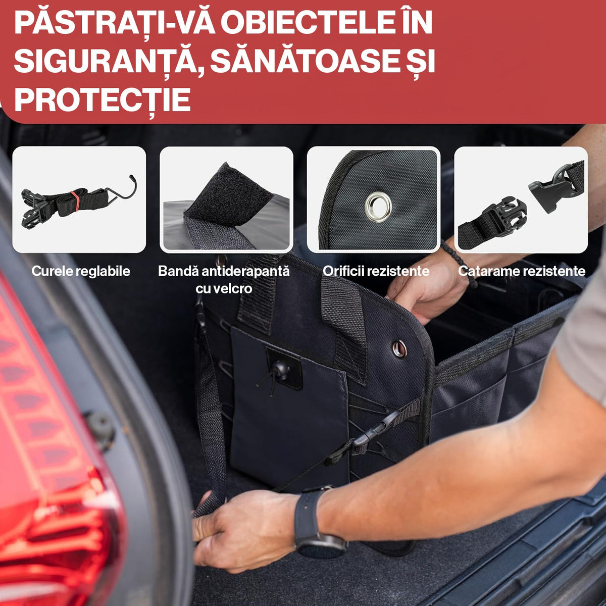 Organizator portbagaj auto pliabil NextWave®️ L, compartimentare personalizabila cu subdivizor detasabil, 2 buzunare mari – imaginea 7