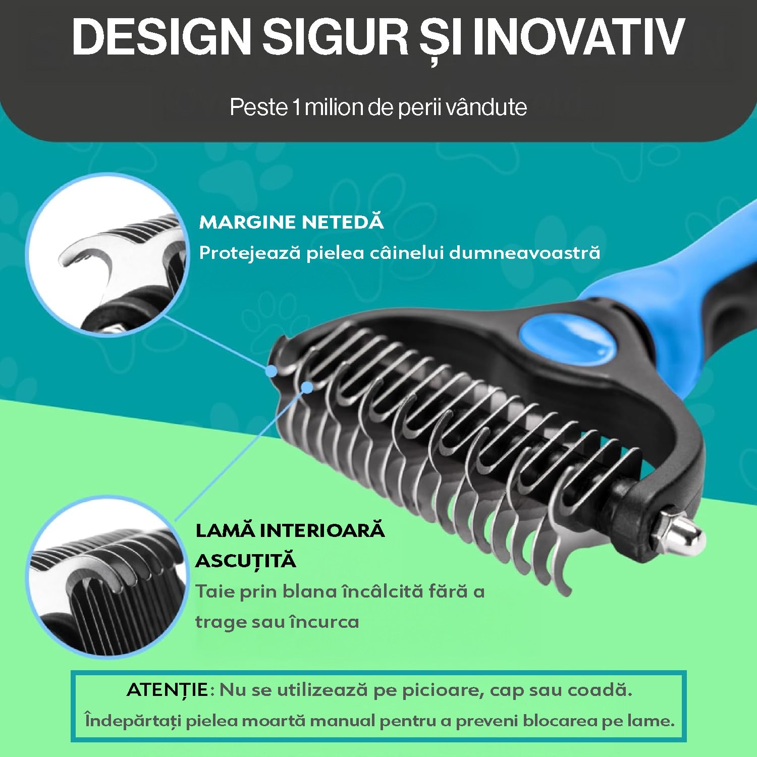Perie profesionala NextWave® dubla pentru caini si pisici – reduce naparlirea cu pana la 95%, descurcare noduri si subtiere – imaginea 7