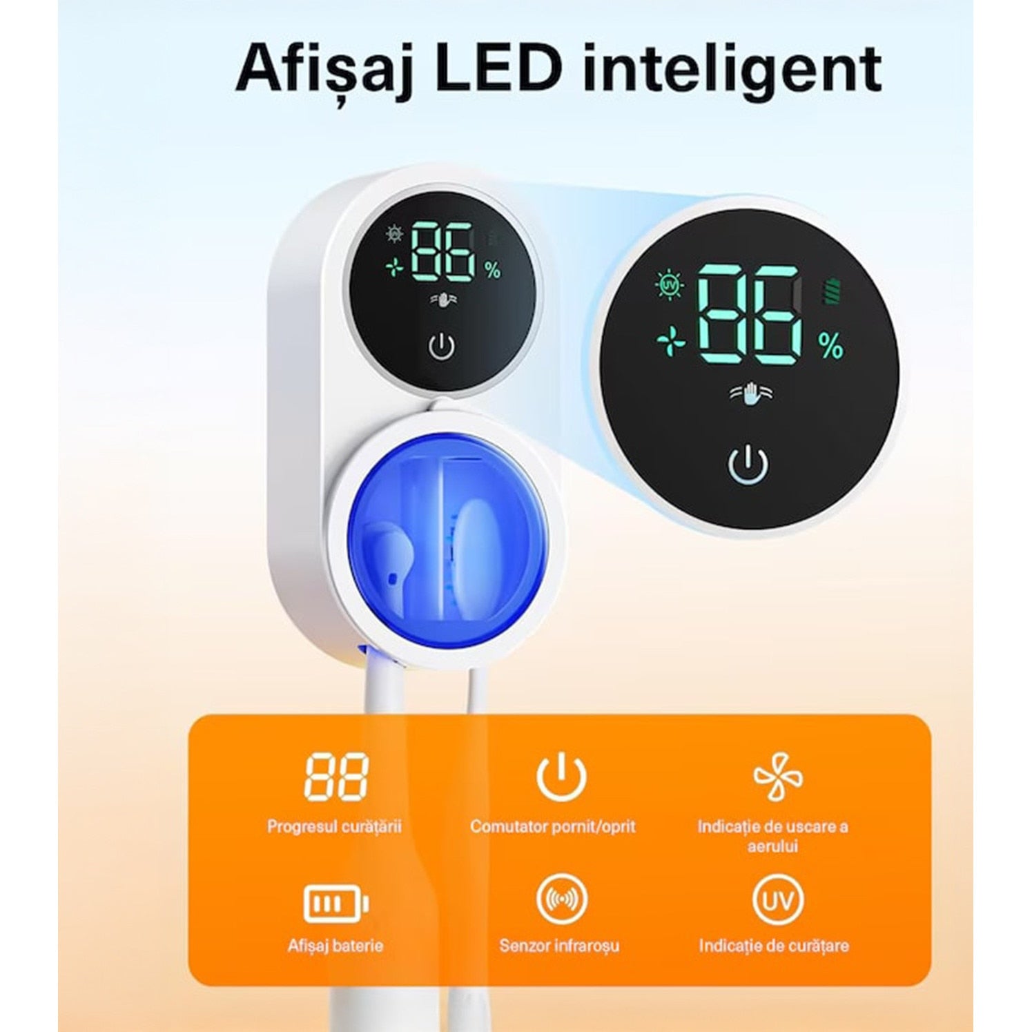 Sterilizator UV Portabil pentru 2 Periute de Dinti BeGenius ®, Suport Periute Dinti Inteligent cu Functie de Uscare, Senzor – imaginea 7