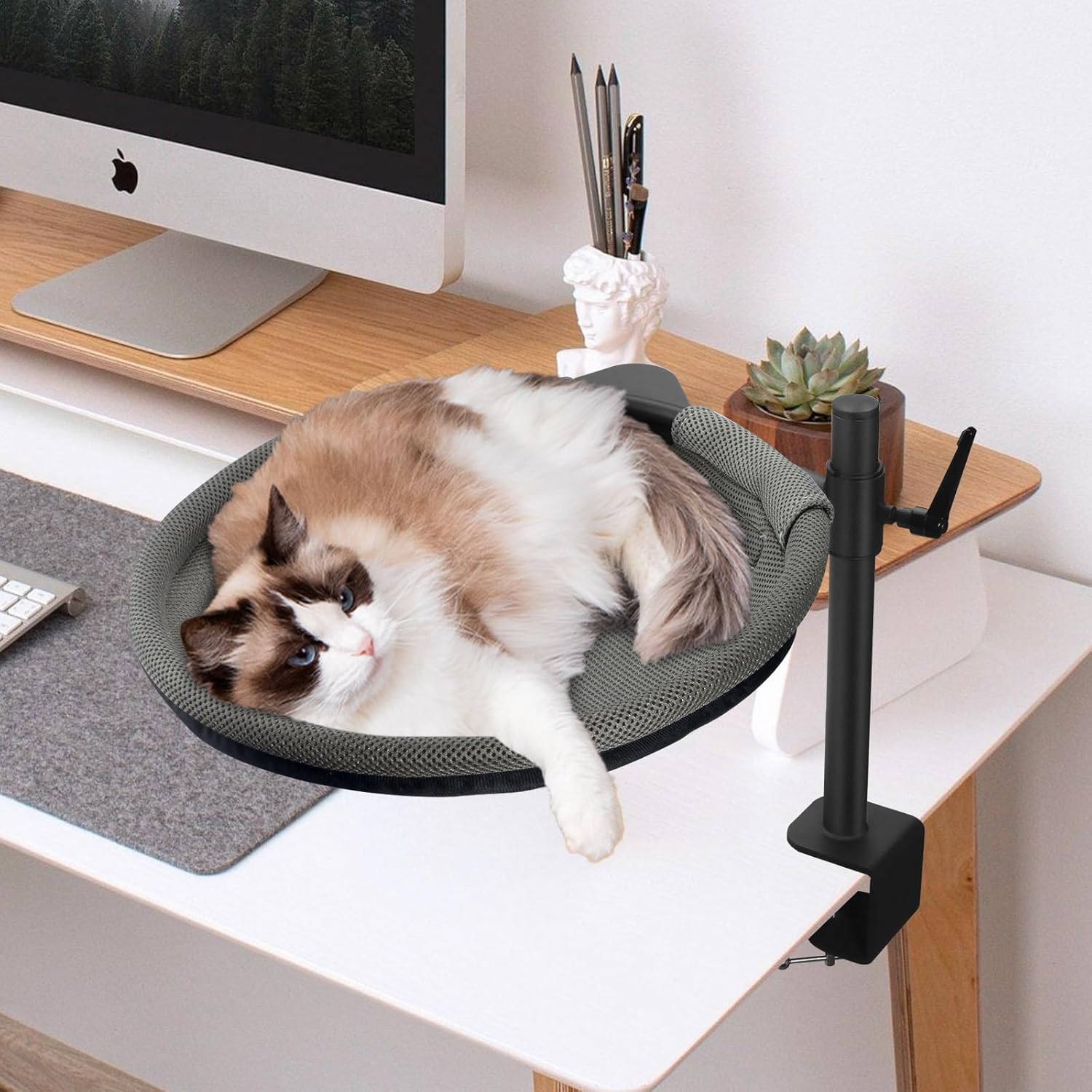 Pat suspendat pentru pisici NextWave®, hamac de birou cu prindere metalica fara gaurire, rotatie dubla la 360°, inaltime – imaginea 7