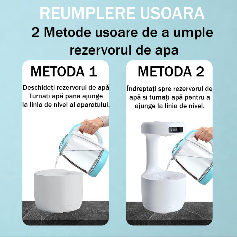 Umidificator anti-gravitational Ultrasonic NextWave™, difuzor aromaterapie, capacitate 800ml, senzor anti-uscare, afisaj – imaginea 7